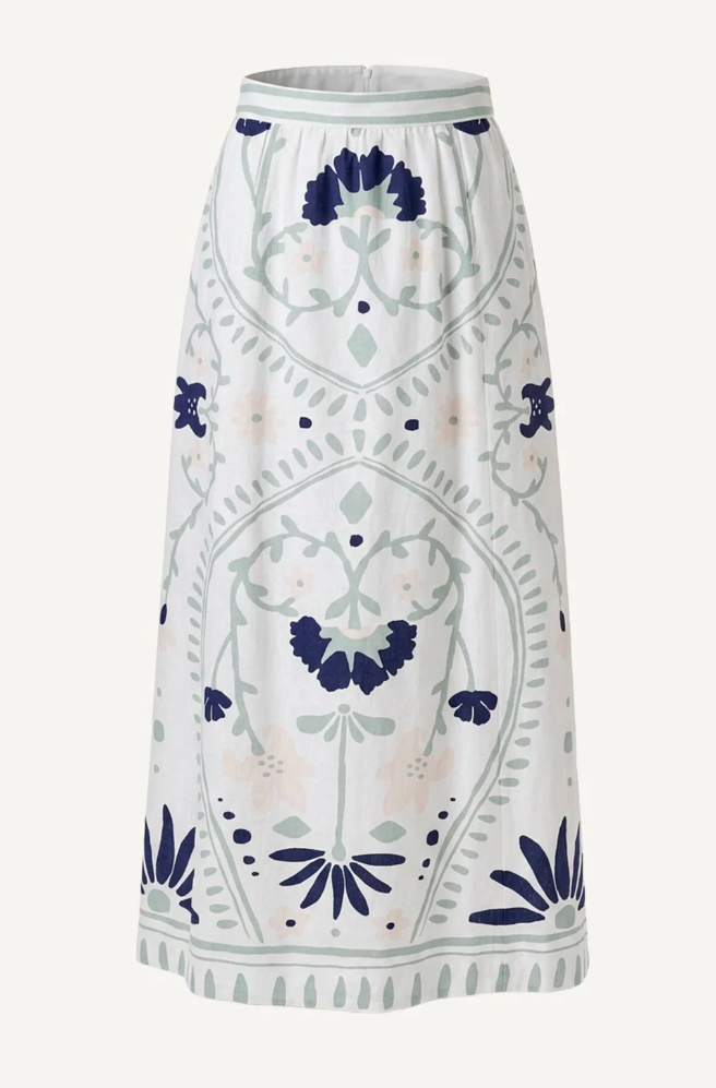 JULIET ANKLE SKIRT IN LILIANA BLUE SURF PRINT
