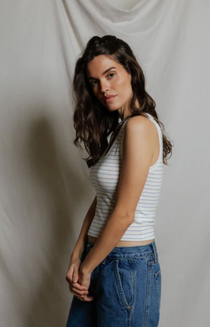 KENDRA BRUSHED SWEATER TANK IN PACIFIF STRIPE