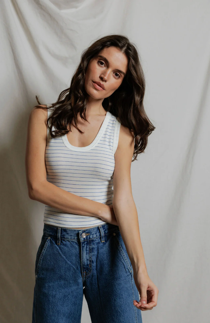 KENDRA BRUSHED SWEATER TANK IN PACIFIF STRIPE