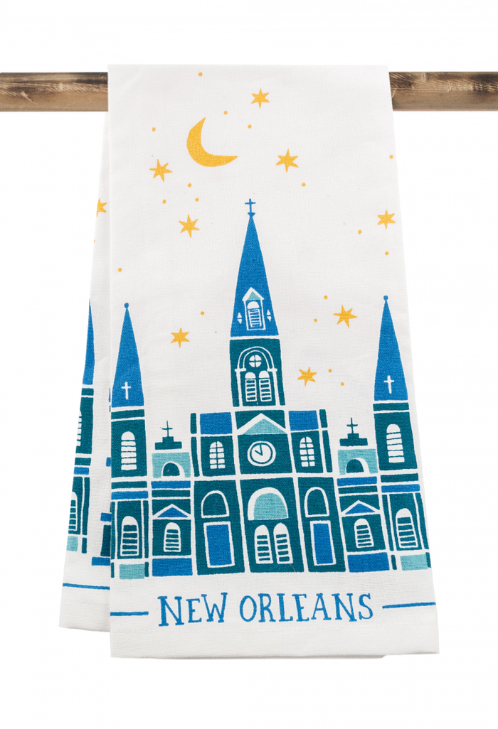 NolaCajun Kitchen Towel Nighttime in Nola Louisiana New Orleans Night Scene Kitchen