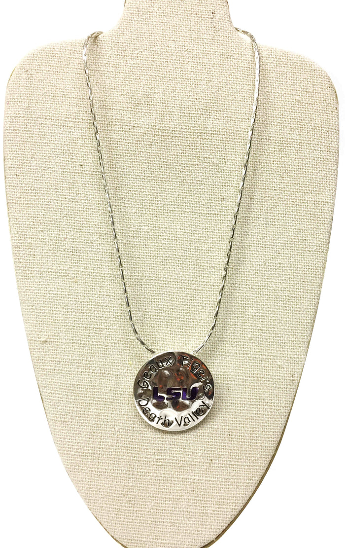 NolaCajun LSU Geaux Tigers Silver Necklace Louisiana LSU Tigers Geaux Tigers silver pendant
