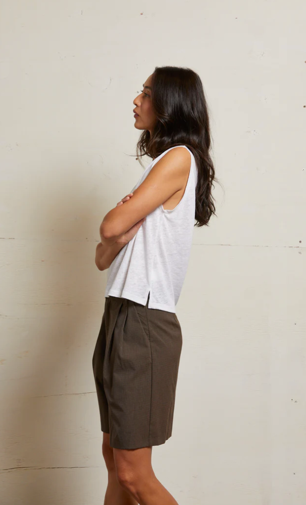 LUCY S/S TEE IN POLY LINEN - NATURAL