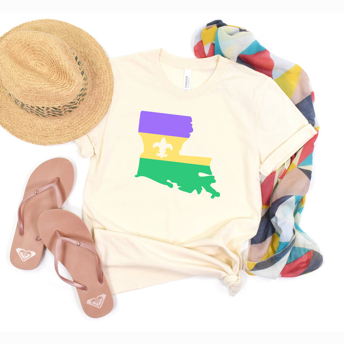 NolaCajun Mardi Gras Louisiana Flag Tshirt Worn View Louisiana Mardi Gras