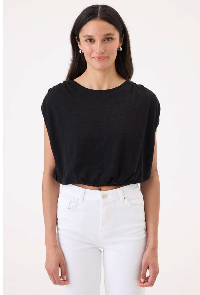 MARIANA CROPPED RUCHED TOP IN BLACK