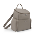 [Taupe] Beige backpack with a visible brand logo on a white background