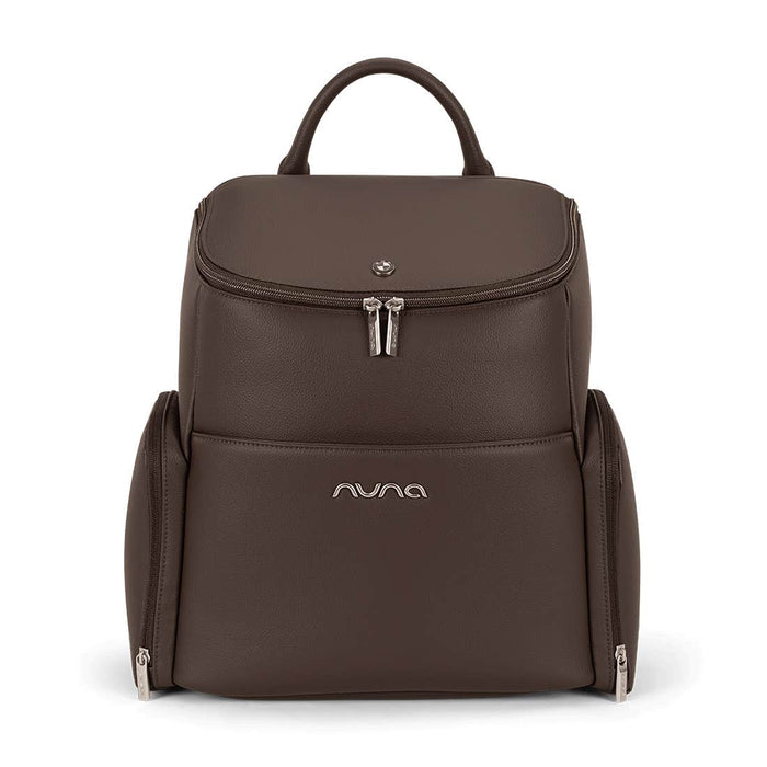 [Espresso] Brown backpack with Nuna logo on a white background