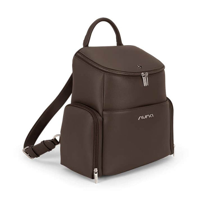 [Espresso] Brown backpack with a visible brand logo on a white background
