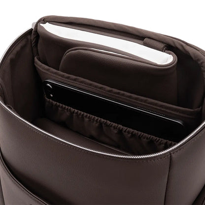 [Espresso] Brown leather bag with a compartmentalized interior