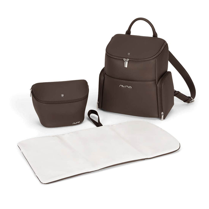 [Espresso] Brown diaper bag set with a changing mat on a white background