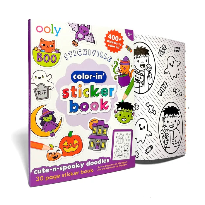 OOLY Stickiville Color-In' Sticker Book - Cute N Spooky Doodles - 30 Sheets