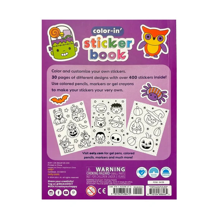 OOLY Stickiville Color-In' Sticker Book - Cute N Spooky Doodles - 30 Sheets