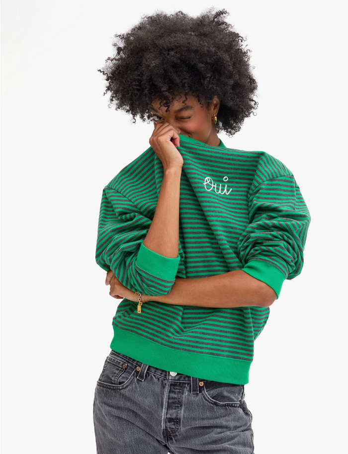 OVERSIZED SWEATSHIRT - STRIPES IN GREEN/CHARCOAL