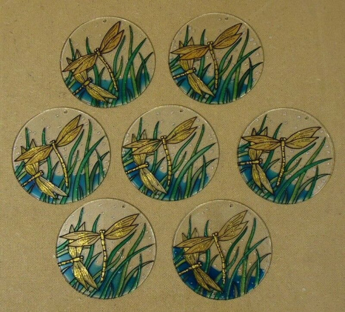 Painted Glass Sun Catcher Dragonflys Qty 7 Window Hang 2 Holes CL20Y
