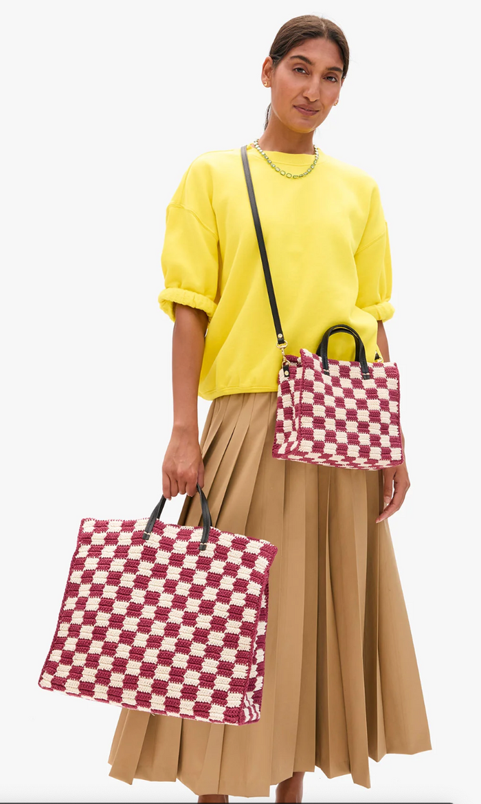 PETIT SUMMER SIMPLE TOTE IN MINI CROCHET CHECKER PLUMMY/CREAM