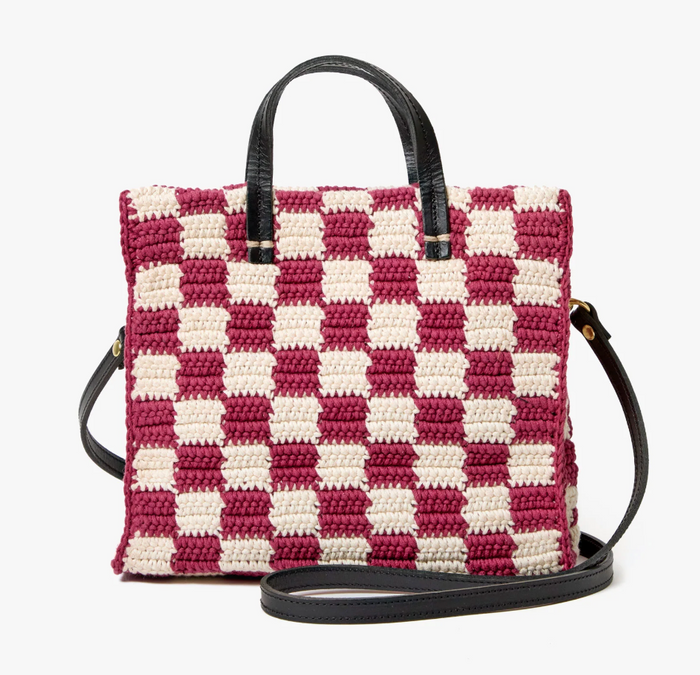 PETIT SUMMER SIMPLE TOTE IN MINI CROCHET CHECKER PLUMMY/CREAM