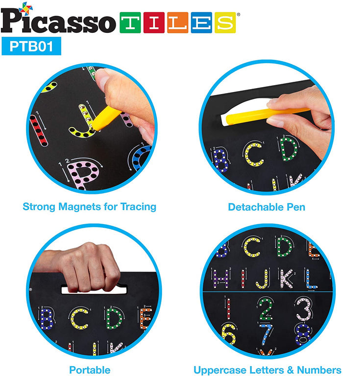 PicassoTiles 2-in-1 Double Sided Magnetic Drawing Board ABC + Number
