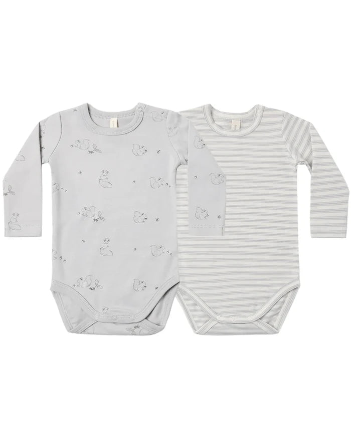 Quincy Mae Jersey Bodysuit, 2 Pack - Squirrel, Cloud Stripe