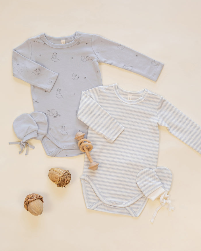 Quincy Mae Jersey Bodysuit, 2 Pack - Squirrel, Cloud Stripe