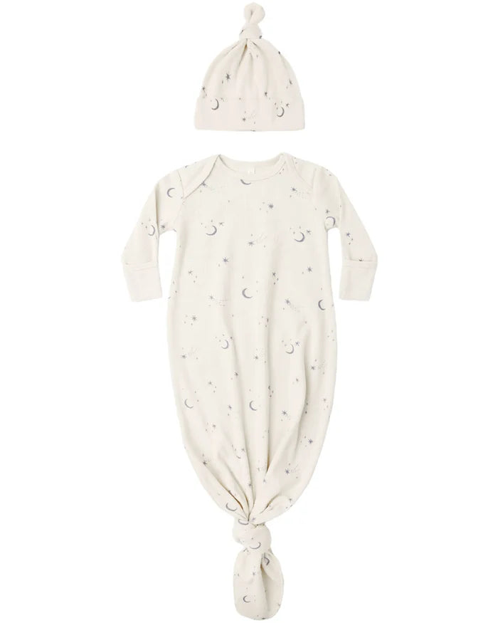 Quincy Mae Knotted Baby Gown + Hat Set - Celestial