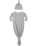 Quincy Mae Knotted Baby Gown + Hat Set - Slate Microstripe