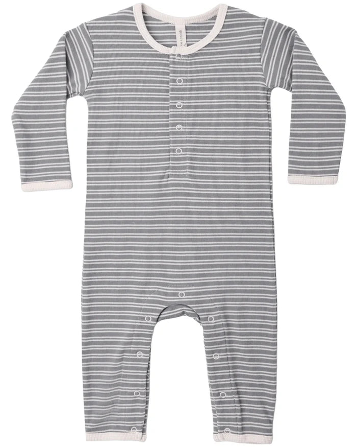 Quincy Mae Ribbed Baby Jumpsuit - Slate Microstripe