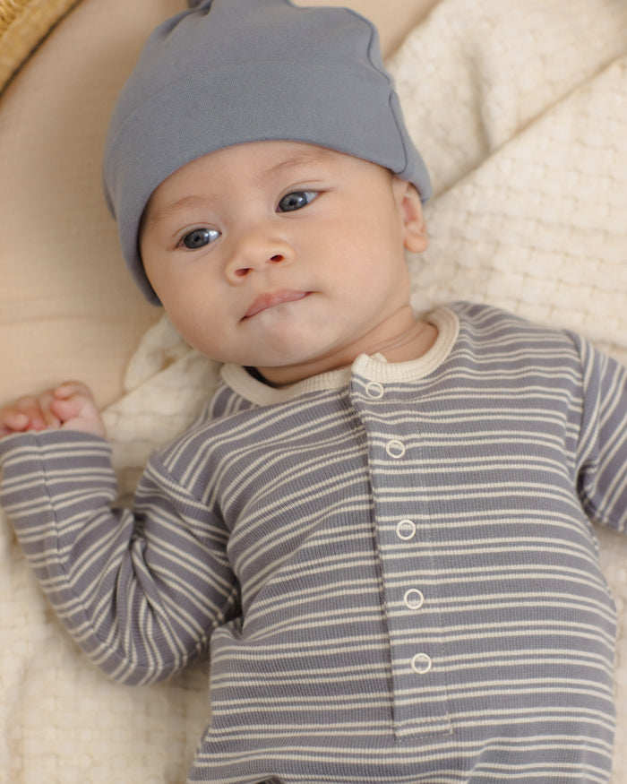 Quincy Mae Ribbed Baby Jumpsuit - Slate Microstripe