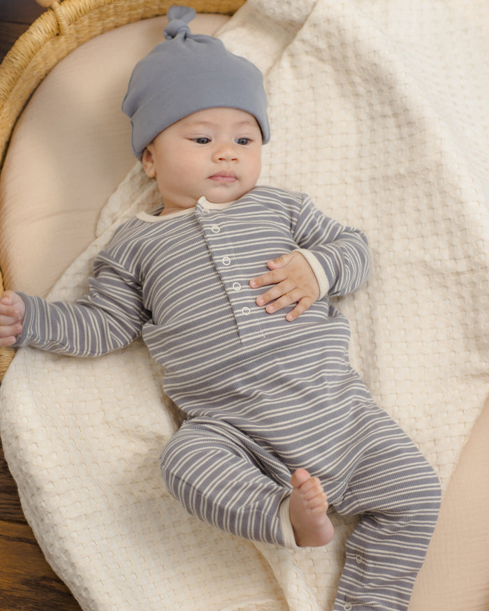 Quincy Mae Ribbed Baby Jumpsuit - Slate Microstripe