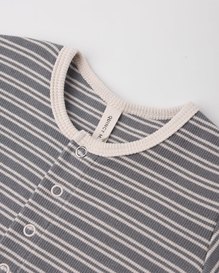 Quincy Mae Ribbed Baby Jumpsuit - Slate Microstripe