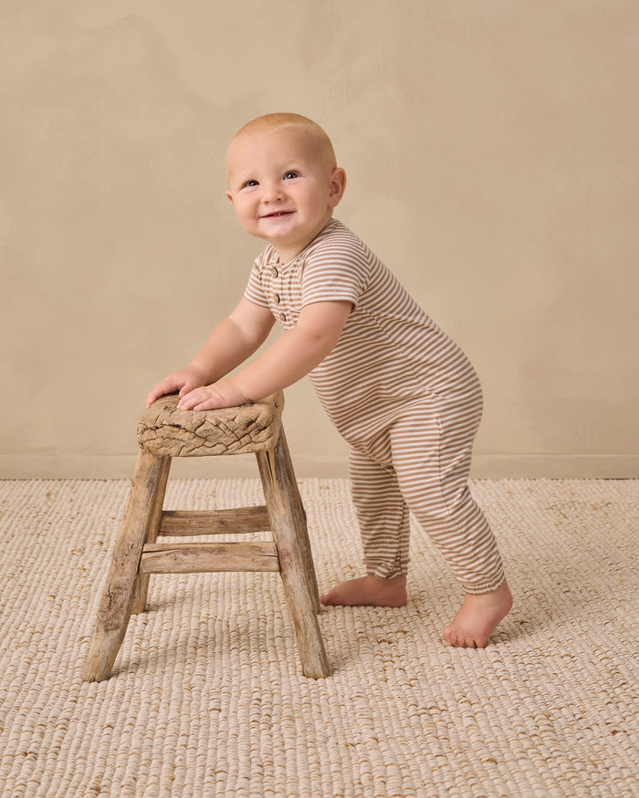 Quincy Mae Short Sleeve Jumpsuit - Almond Stripe
