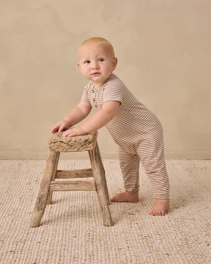 Quincy Mae Short Sleeve Jumpsuit - Almond Stripe