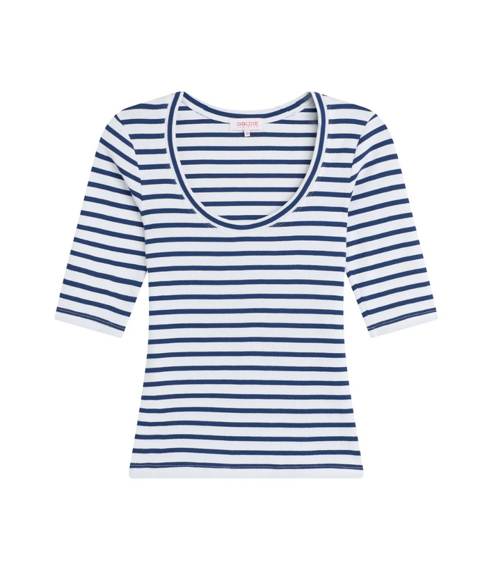 RIB HALF SLV SC0OP IN WHITE/BLUE