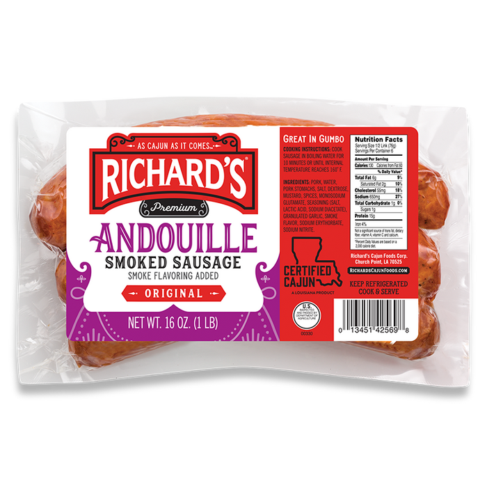 NolaCajun Richard's Andouille Sausage Authentic Louisiana Smoked Cajun Sausage