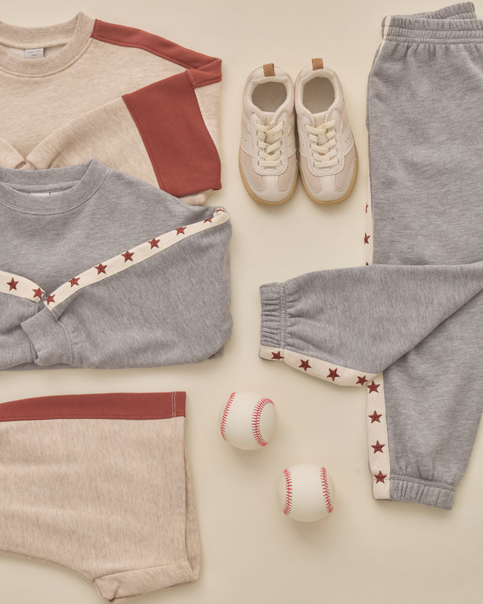 Rylee and Cru Paneled Sweatpant - Heathered Dusty Blue