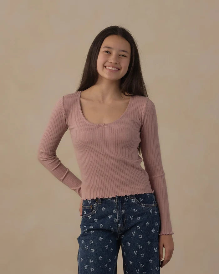 Rylee and Cru Ribbed Long Sleeve - Rosewood