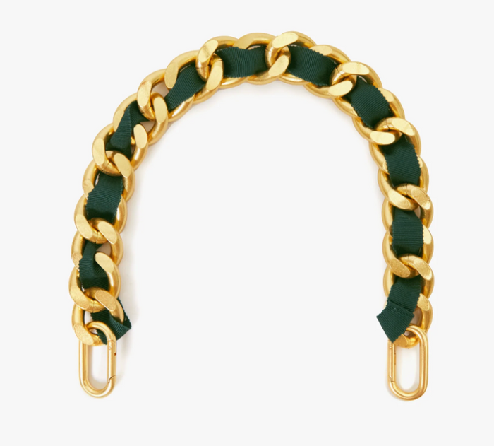 Shortie Strap - Grosgrain Curb Chain in Evergreen