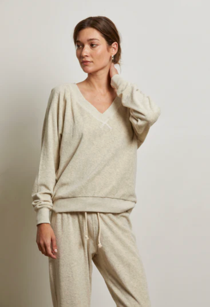 SINEAD RELAXED FRENCH TERRY VNECK SWEATSHIRT IN WHITE