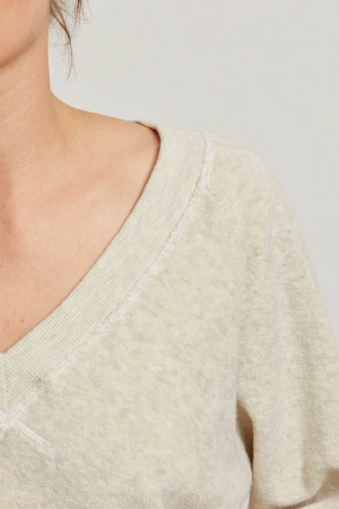 SINEAD RELAXED FRENCH TERRY VNECK SWEATSHIRT IN WHITE