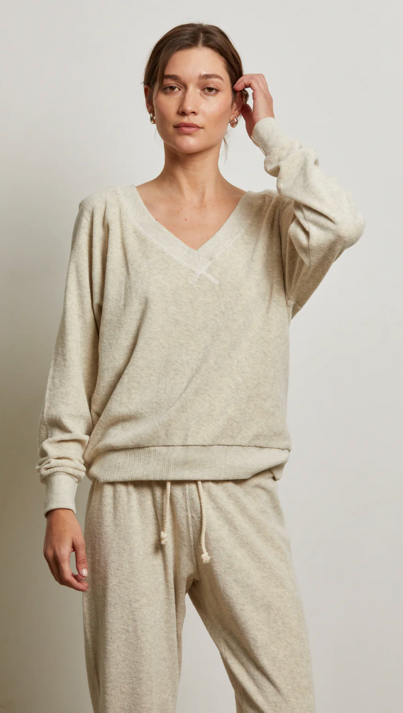 SINEAD RELAXED FRENCH TERRY VNECK SWEATSHIRT IN WHITE