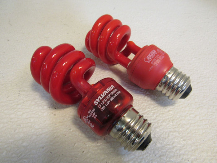 Sylvania-Flourescent-Light-Bulbs-Lot-of-2-E26-Base-Red-13W-120V-60Hz-660 1
