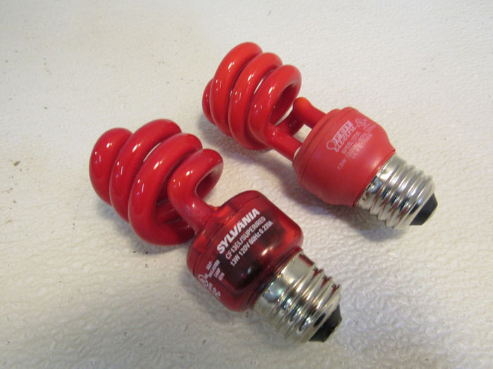 Sylvania-Flourescent-Light-Bulbs-Lot-of-2-E26-Base-Red-13W-120V-60Hz-660 2
