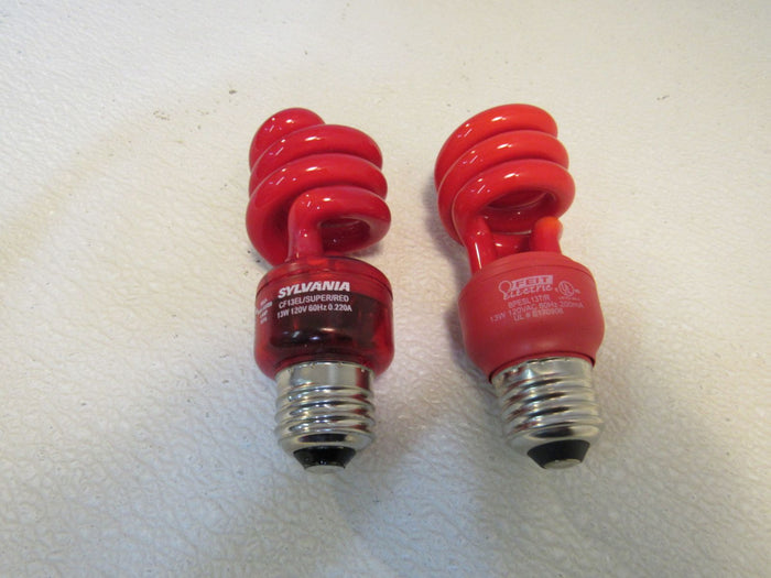Sylvania-Flourescent-Light-Bulbs-Lot-of-2-E26-Base-Red-13W-120V-60Hz-660 3