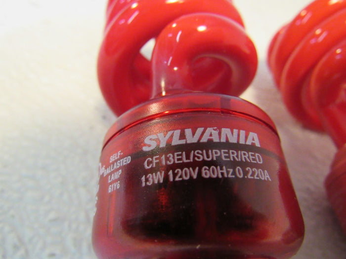 Sylvania-Flourescent-Light-Bulbs-Lot-of-2-E26-Base-Red-13W-120V-60Hz-660 4