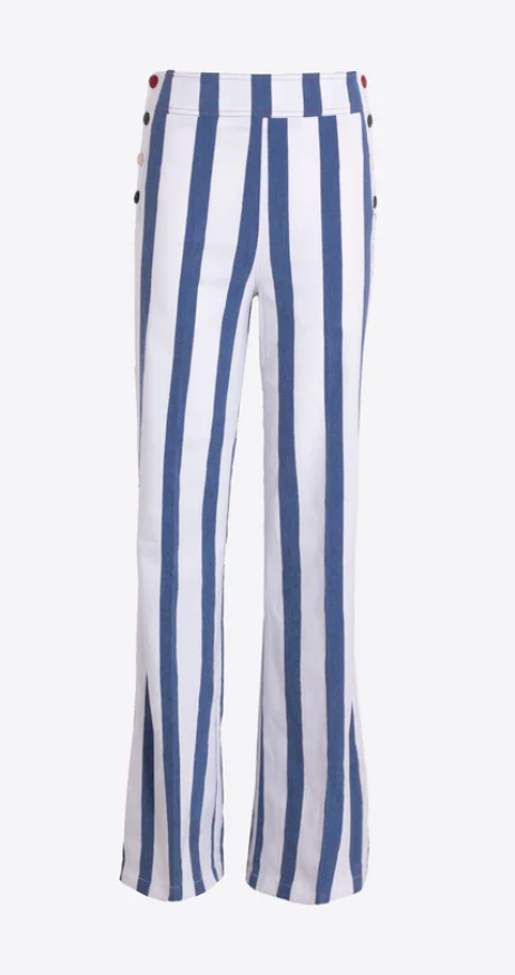 TEODORA BLUE & WHITE STRIPED TROUSERS W/BUTTONS