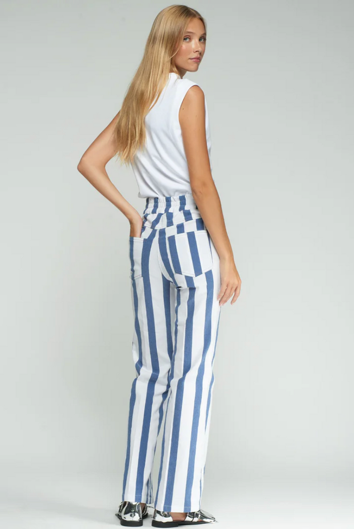 TEODORA BLUE & WHITE STRIPED TROUSERS W/BUTTONS