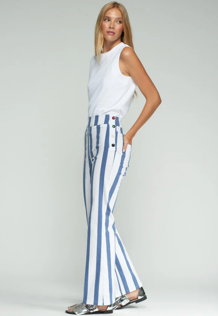 TEODORA BLUE & WHITE STRIPED TROUSERS W/BUTTONS