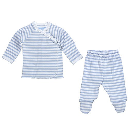 Under The Nile Side Snap Layette Set - Ice Blue/Off White Stripe Product