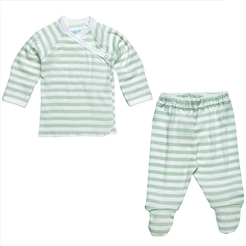 Under The Nile Side Snap Layette Set - Sage/Off White Stripe Product