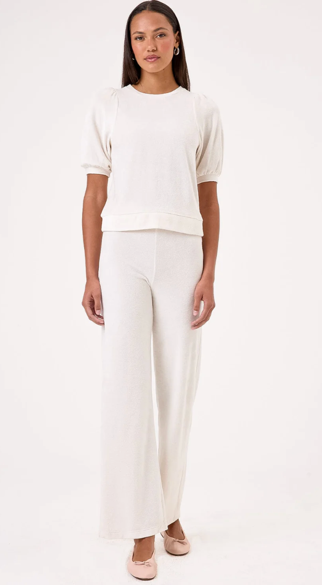 VELOUR FLARE PANT IN WHITE SAND