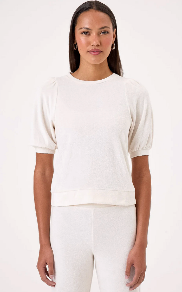 VELOUR S/S PUFF TEE IN WHITE SAND