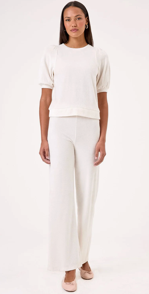 VELOUR S/S PUFF TEE IN WHITE SAND